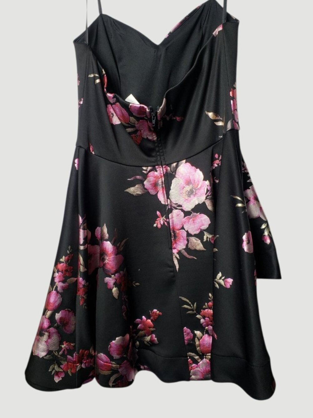 B.Darlin Strapless Floral Fit & Flare Dress Black/ fuschia Size 11/12 - Picture 3 of 12